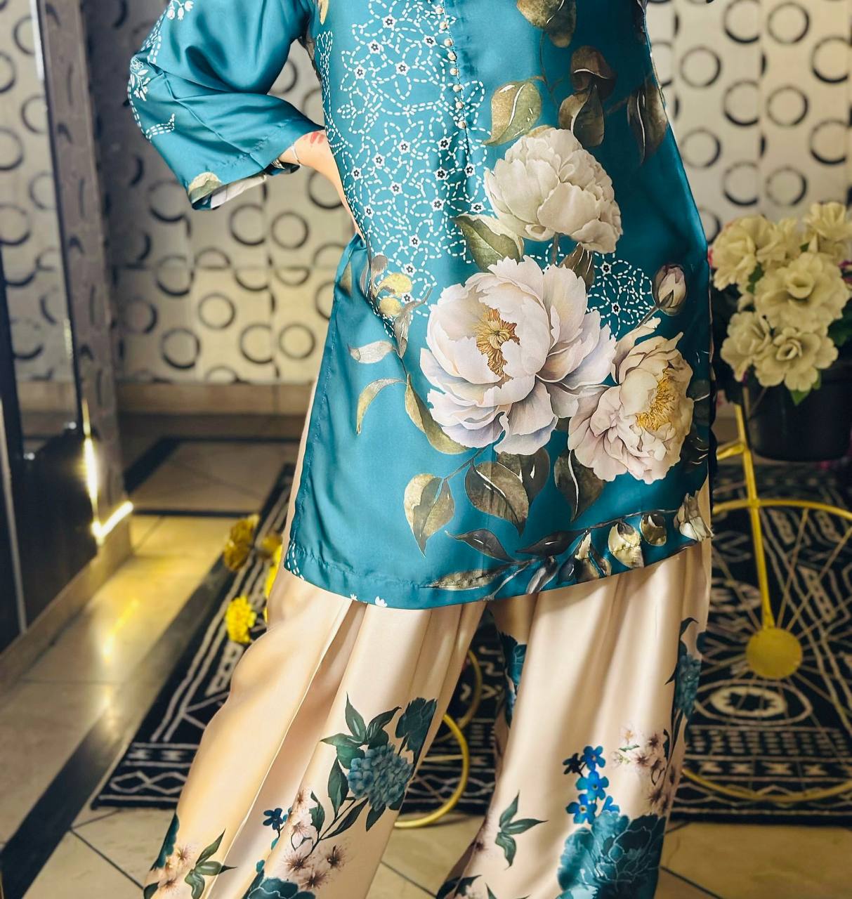 Modern Flair Meets Tradition in Natural Crepe Silk Digital Print Top Bottom and Dupatta