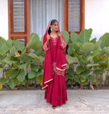 Elegant Designer Top in Heavy Chinon Silk with Embroidery and Matching Plazzo