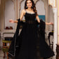 Handcrafted Gown and Pant Set with Micro Inner and Lace-Bordered Dupatta in Faux Georgette