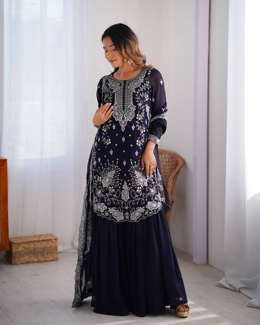 Premium Faux Georgette Sharara Suit with Thread Sequin Work and Dupatta - Jaipuri Vastra