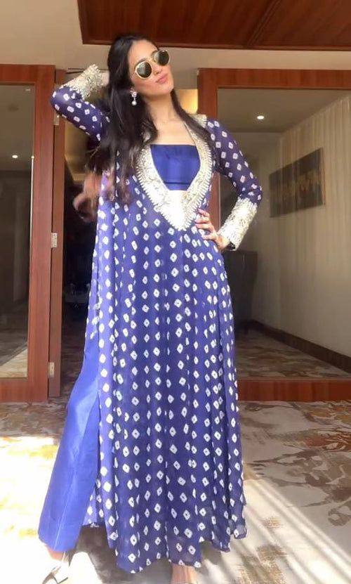 Trendy Three-Piece Ready-to-Wear Kurta, Pant & Tube Blouse Set in Digital Printed Chinon