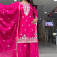 Elegant Dark Pink Kurti Palazzo Set in Faux Georgette Featuring Thread and Sequin Embroidery