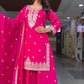 Elegant Dark Pink Kurti Palazzo Set in Faux Georgette Featuring Thread and Sequin Embroidery