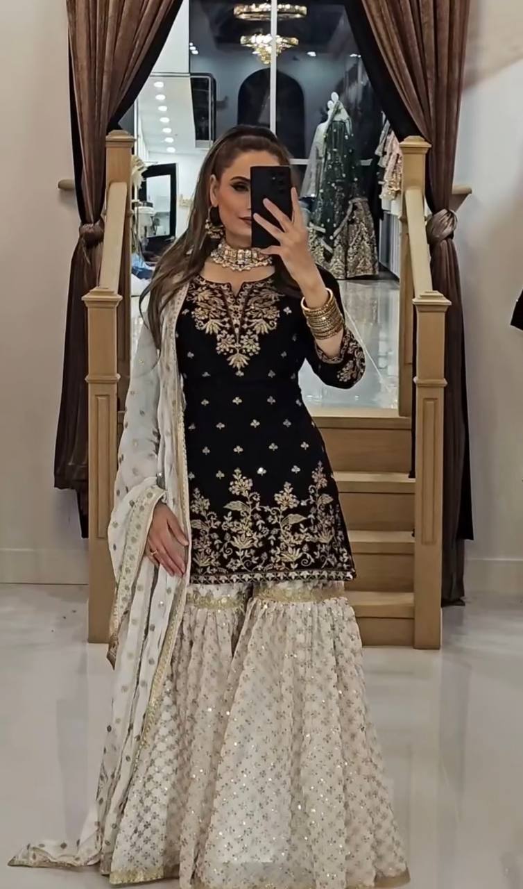 Elegant Party Wear Top in Heavy Faux Georgette with Micro Cotton Inner and Matching Plazzo