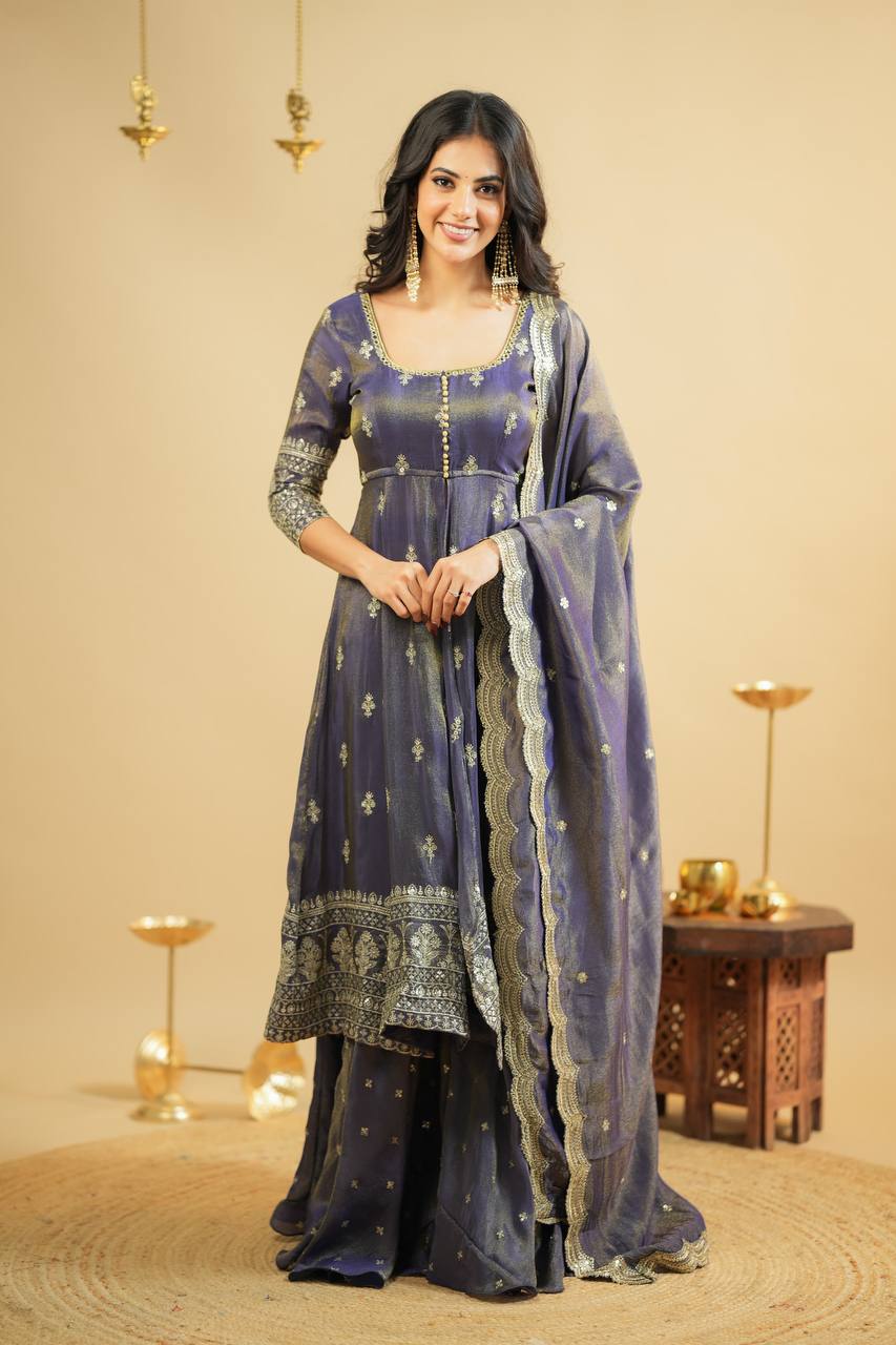 Premium Embroidered Anarkali Suit Set with Semi-Stitched Cosmo Lehenga and Dupatta - Jaipuri Vastra