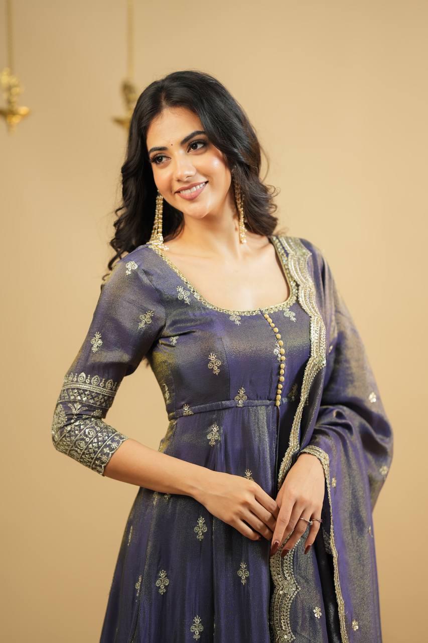 Premium Embroidered Anarkali Suit Set with Semi-Stitched Cosmo Lehenga and Dupatta - Jaipuri Vastra