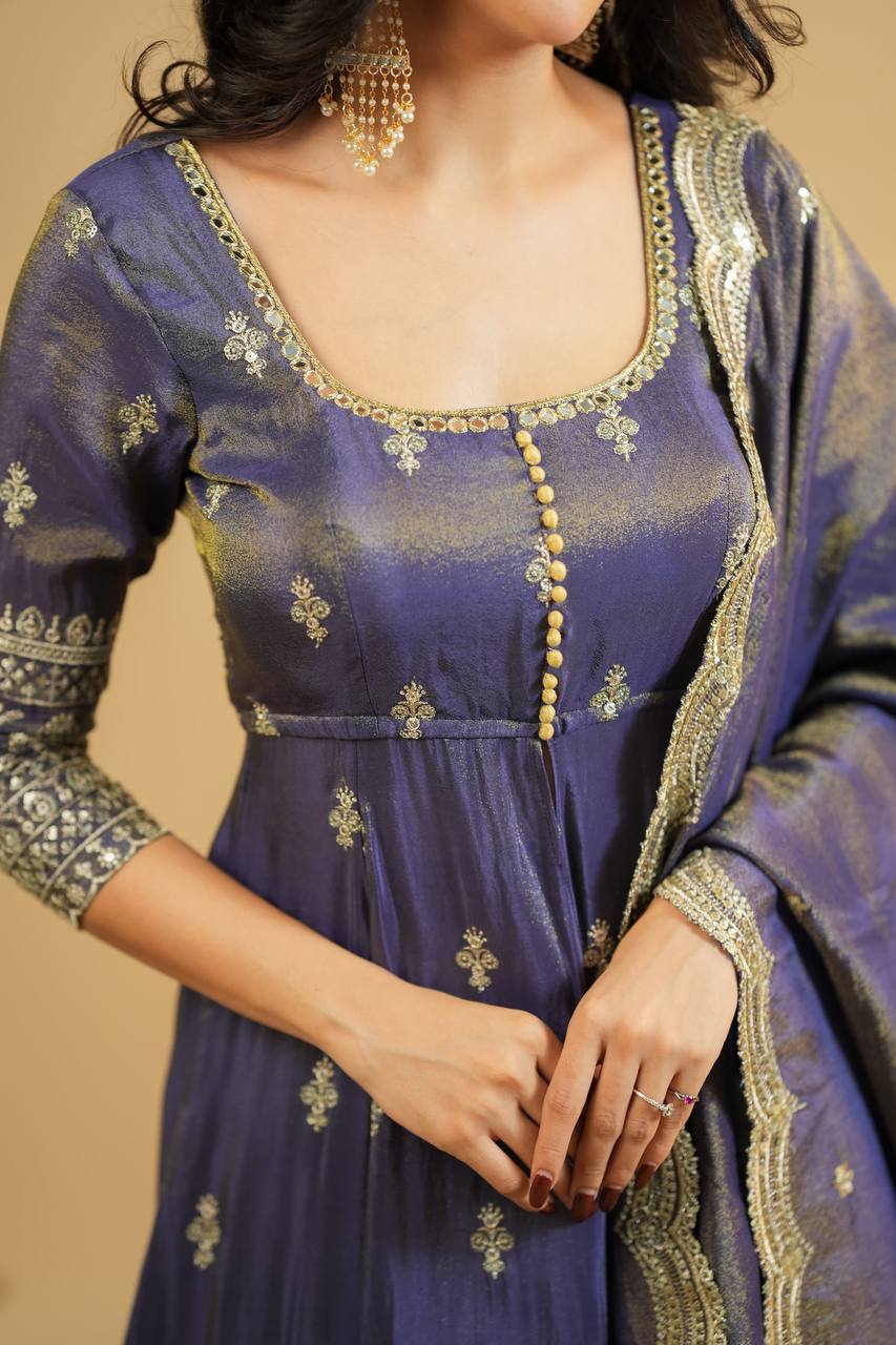 Premium Embroidered Anarkali Suit Set with Semi-Stitched Cosmo Lehenga and Dupatta - Jaipuri Vastra