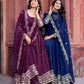 Faux Georgette Gown with Full Thread and Sequin Work Front and Back, Pant and Dupatta Set - Jaipuri Vastra