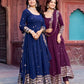 Faux Georgette Gown with Full Thread and Sequin Work Front and Back, Pant and Dupatta Set - Jaipuri Vastra