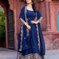 Faux Georgette Gown with Full Thread and Sequin Work Front and Back, Pant and Dupatta Set - Jaipuri Vastra