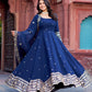 Faux Georgette Gown with Full Thread and Sequin Work Front and Back, Pant and Dupatta Set - Jaipuri Vastra