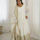 Elegant Chinon Silk Embroidered Gown with Plain Pant and Thread Work Dupatta - Jaipuri Vastra