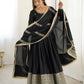 Elegant Chinon Silk Embroidered Gown with Plain Pant and Thread Work Dupatta - Jaipuri Vastra