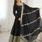 Elegant Chinon Silk Embroidered Gown with Plain Pant and Thread Work Dupatta - Jaipuri Vastra