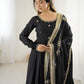 Elegant Chinon Silk Embroidered Gown with Plain Pant and Thread Work Dupatta - Jaipuri Vastra