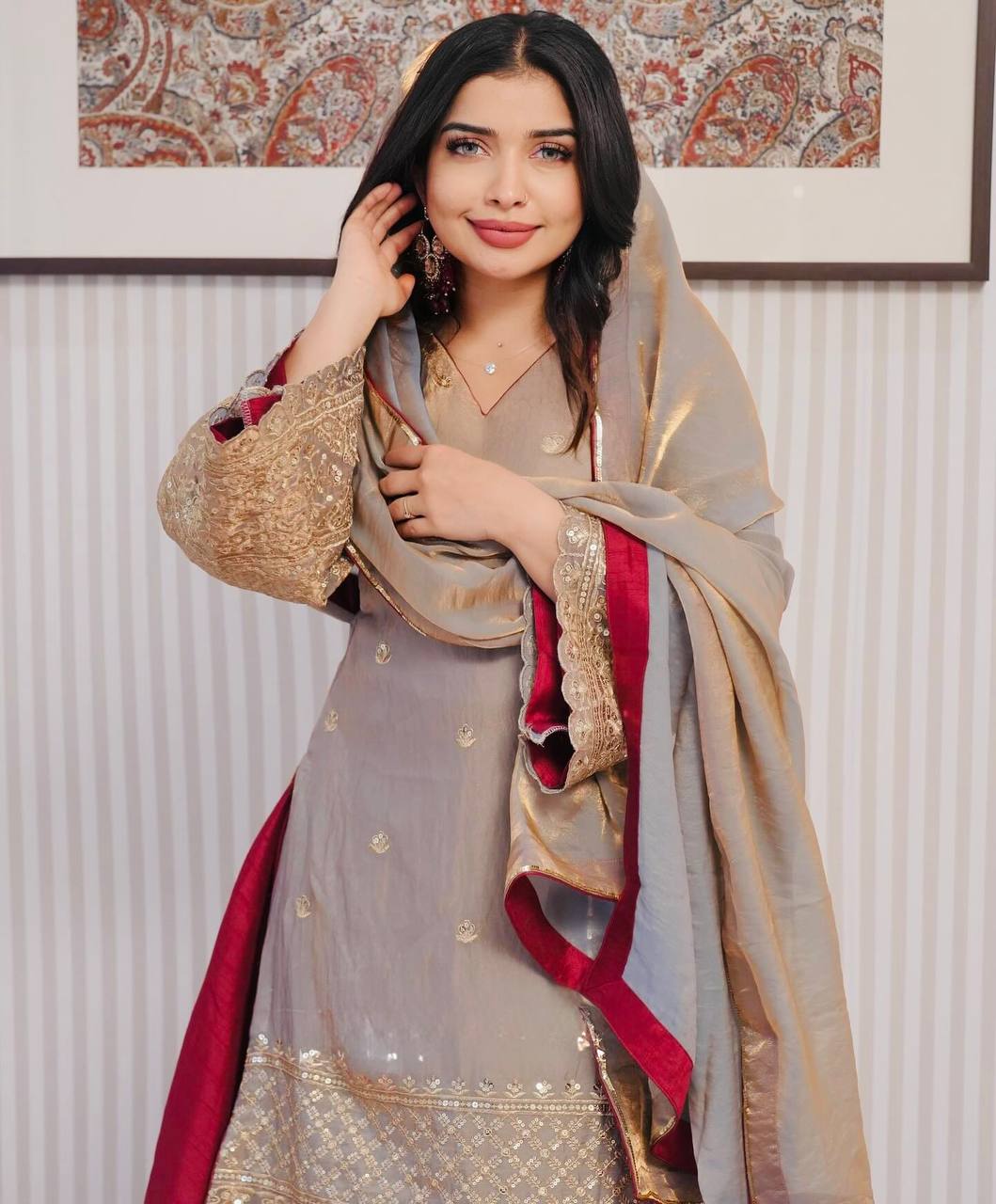 Luxury Ensemble with Full Sleeve Embroidered Top and Flared French Crepe Silk Lehenga