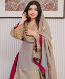 Luxury Ensemble with Full Sleeve Embroidered Top and Flared French Crepe Silk Lehenga