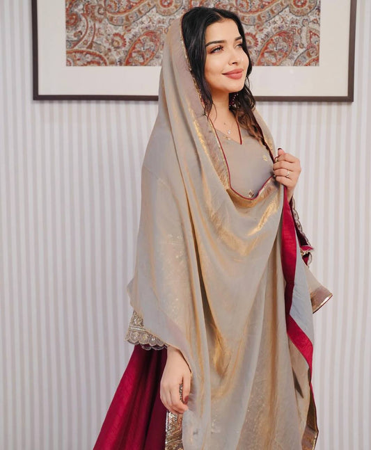 Luxury Ensemble with Full Sleeve Embroidered Top and Flared French Crepe Silk Lehenga