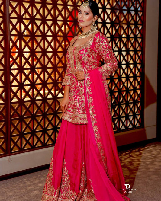 Fancy Dupatta with Party Wear Top and Plazzo in Heavy Embroidered Chinon Silk