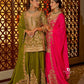 Fancy Dupatta with Party Wear Top and Plazzo in Heavy Embroidered Chinon Silk