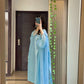 Designer 3-Piece Suit in Moss Satin with Beads & Sequin Work and Organza Dupatta