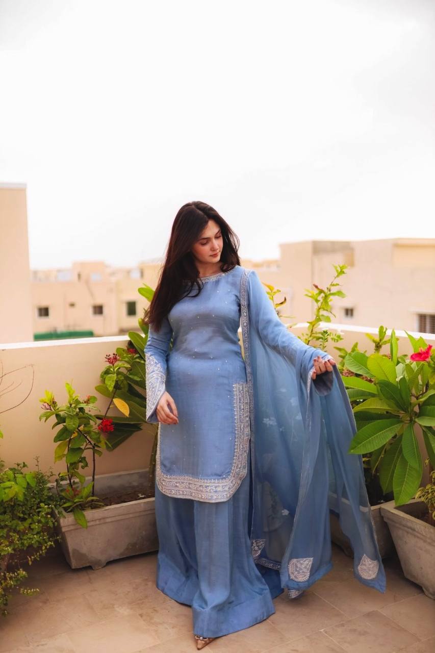 Glamorous Party Wear Set in Faux Georgette Featuring Heavy Sequence Embroidery
