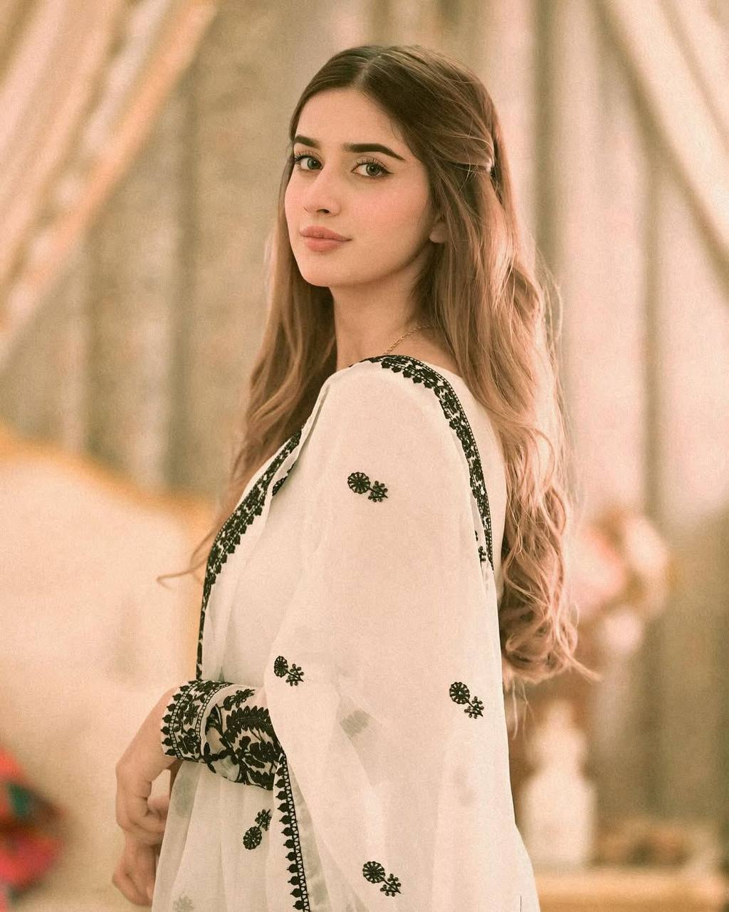 Premium Collection White Full Flair Embroidered Georgette Gown Paired with Designer Dupatta