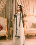 Premium Collection White Full Flair Embroidered Georgette Gown Paired with Designer Dupatta