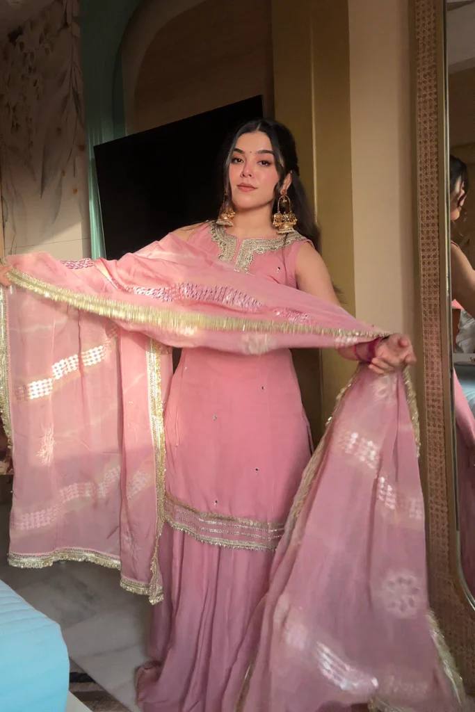 Stylish Embroidered Tabby Organza Kurta Set with Sequence Detailing