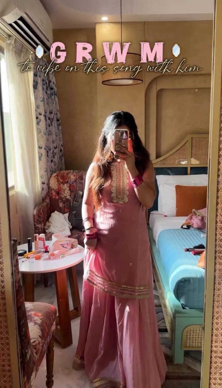Stylish Embroidered Tabby Organza Kurta Set with Sequence Detailing