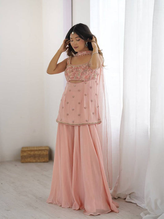 Exclusive Indo-Western Party Wear Set in Georgette with Sequence Embroidery and Silver Latkan Accents