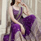 Fully Stitched Purple Faux Georgette Sharara and Dupatta Set with Thread and Sequin Embroidery