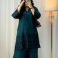 Designer Outfit in Vichitra Silk Featuring Full Sleeve Embroidered Top and Coordinated Bottom