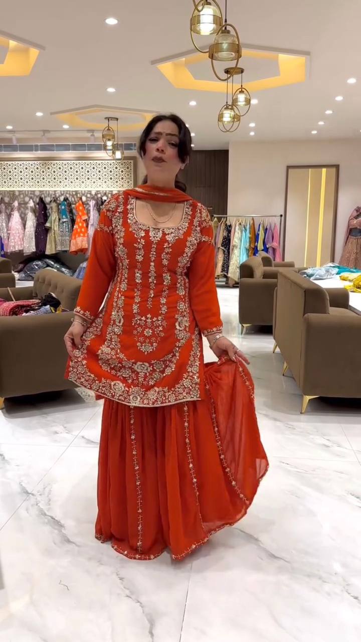 Fully Stitched Designer Sharara Suit in Georgette with Sequin Embellishment