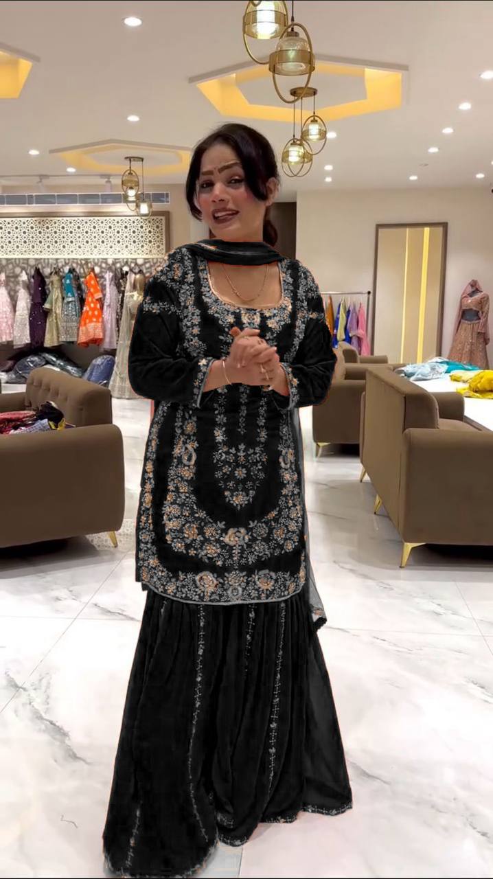 Fully Stitched Designer Sharara Suit in Georgette with Sequin Embellishment