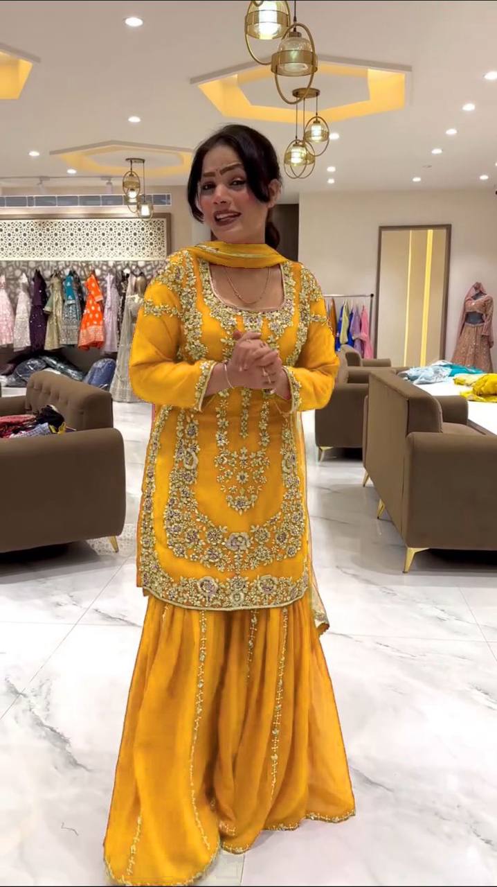 Fully Stitched Designer Sharara Suit in Georgette with Sequin Embellishment