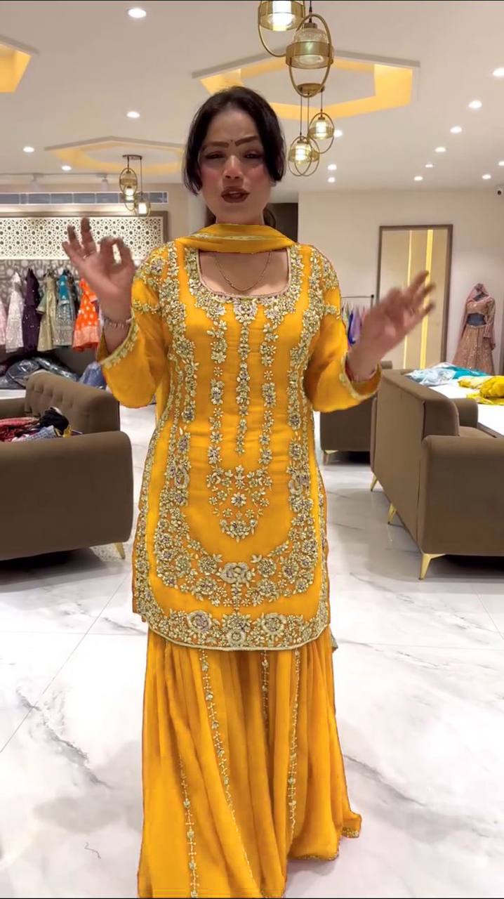 Fully Stitched Designer Sharara Suit in Georgette with Sequin Embellishment