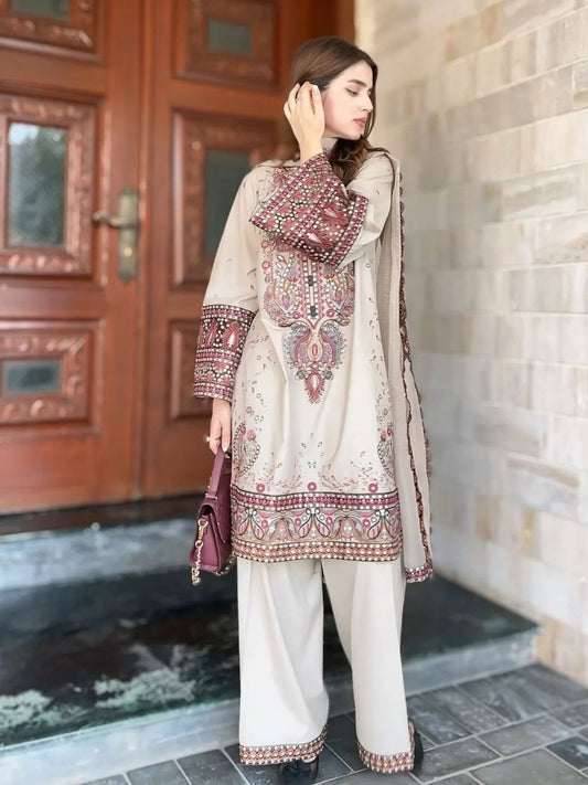 Premium Designer Palazzo Suit in Roman Silk Featuring Sequence Embroidery