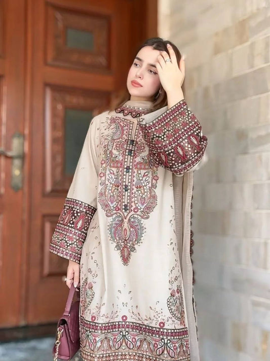 Premium Designer Palazzo Suit in Roman Silk Featuring Sequence Embroidery