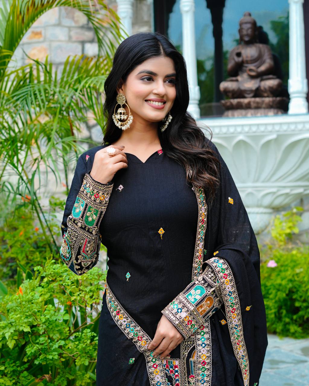 Elegant Pure Chinnon Silk Kurti Plazzo and Dupatta Set with Coding Dori and Sequence Work