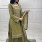 Designer Faux Georgette Sharara Set with Embroidered Thread and Sequin Work and Lace Detailed Dupatta