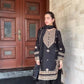 Designer Black Sharara Set in Roman Silk with Thread Sequin Embroidery and Faux Georgette Dupatta