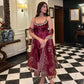 Luxury Maroon Vichitra Silk Anarkali Set with Zari Sequin Work and Decorative Dori Latkan