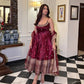 Luxury Maroon Vichitra Silk Anarkali Set with Zari Sequin Work and Decorative Dori Latkan