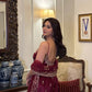 Luxury Maroon Vichitra Silk Anarkali Set with Zari Sequin Work and Decorative Dori Latkan