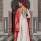 Designer Three-Piece Gown in Chinon with Bandhani Dupatta & Latkan Dori Work