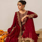 Fully Stitched Maroon Faux Georgette Kurta Plazo Dupatta Set with Intricate Coding and Rivet Moti Embellishments