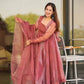 Premium Salmon Shine Organza Gown Set with Foil Embellishments and Soft Micro Cotton Plazo