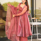 Premium Salmon Shine Organza Gown Set with Foil Embellishments and Soft Micro Cotton Plazo