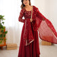 Luxury Crunchy Silk Flared Gown with Coordinated Pants and Embroidered Dupatta